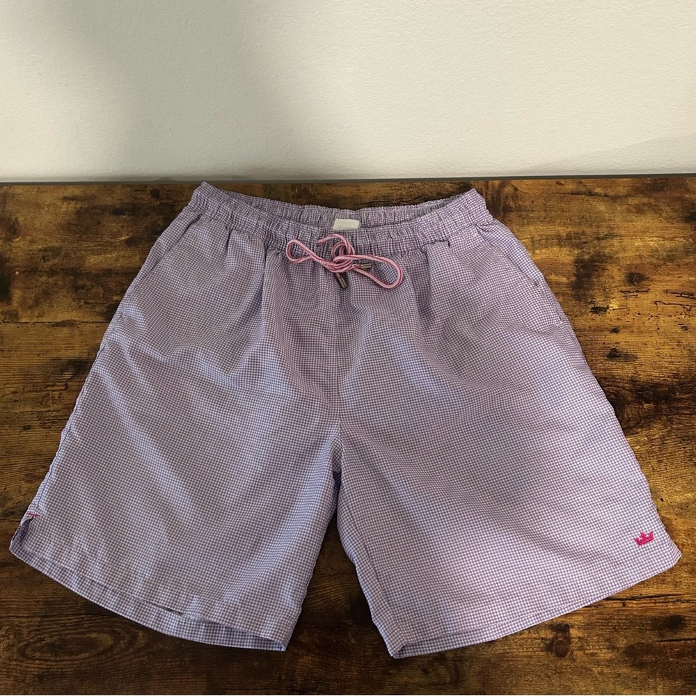 Men's Peter Millar Purple Checkered Swim Shorts